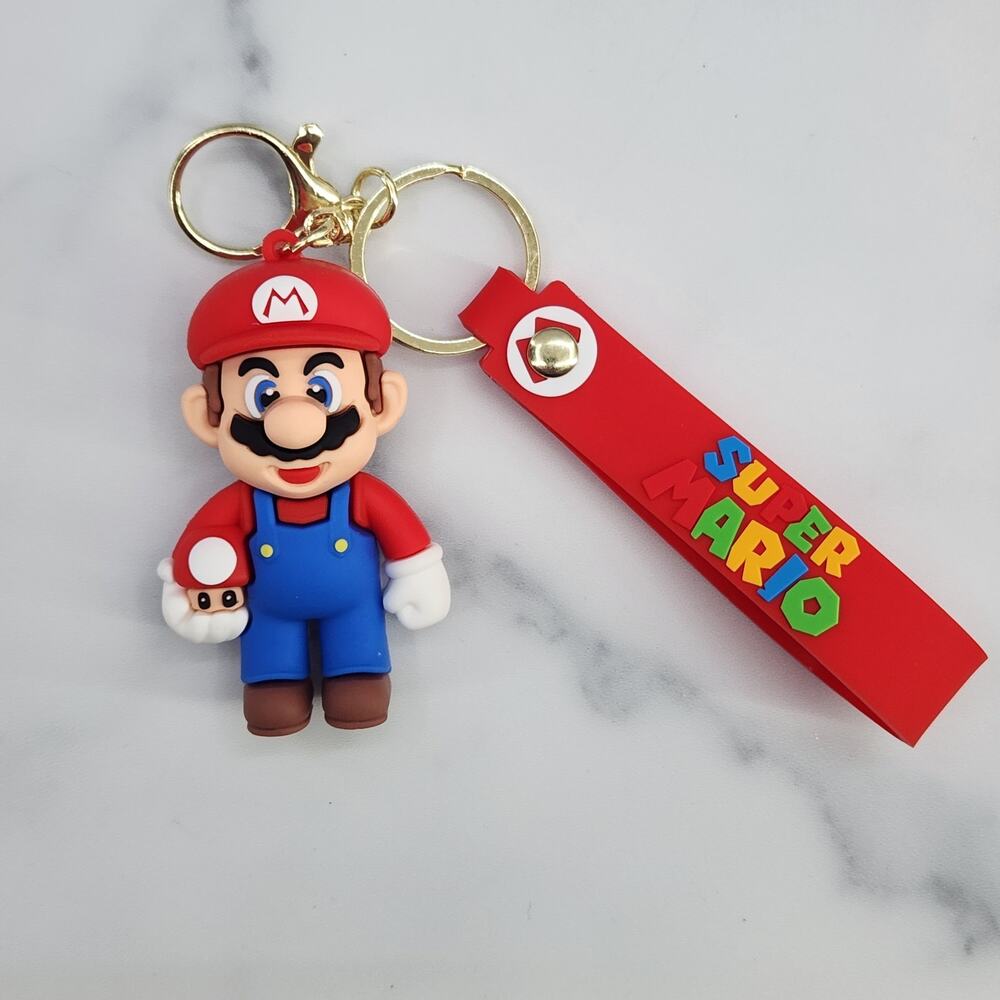 *NEW* Mario! Super Mario 3D Figure Keychain & Strap PVC/Silicone Red Mushroom